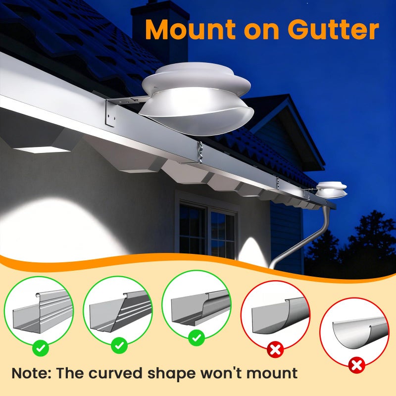 ROSHWEY Gutter Lights Solar Powered, 6 Pack Solar Patio Decor Lights with 9 LED Waterproof Fence Light for Eaves Garage Garden Landscape Pathway (Cool White) - Image 3